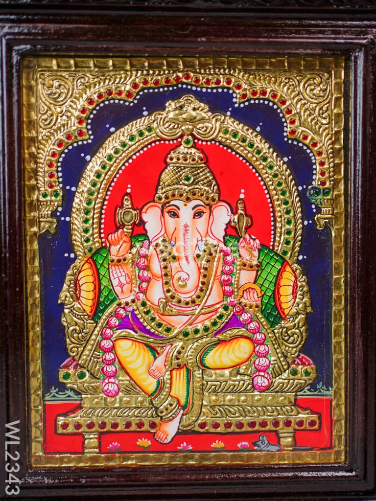 Tanjore Painting - Ganesha 10X8 Flat (Gold Foil) Wl2343