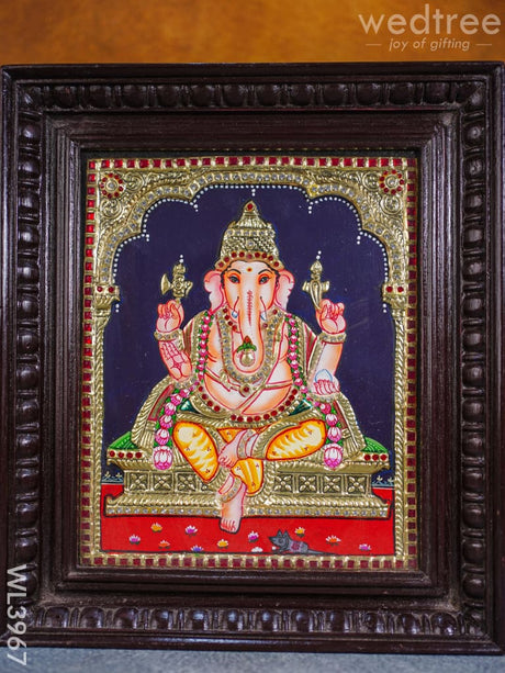 Tanjore Painting - Ganesha 12 X 10 Inch Semi Embossed Wl3967