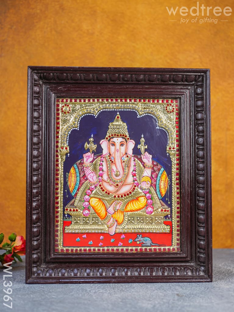 Tanjore Painting - Ganesha 12 X 10 Inch Semi Embossed Wl3967