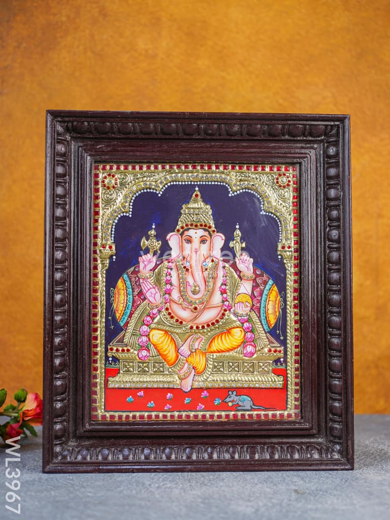 Tanjore Painting - Ganesha 12 X 10 Inch Semi Embossed Wl3967