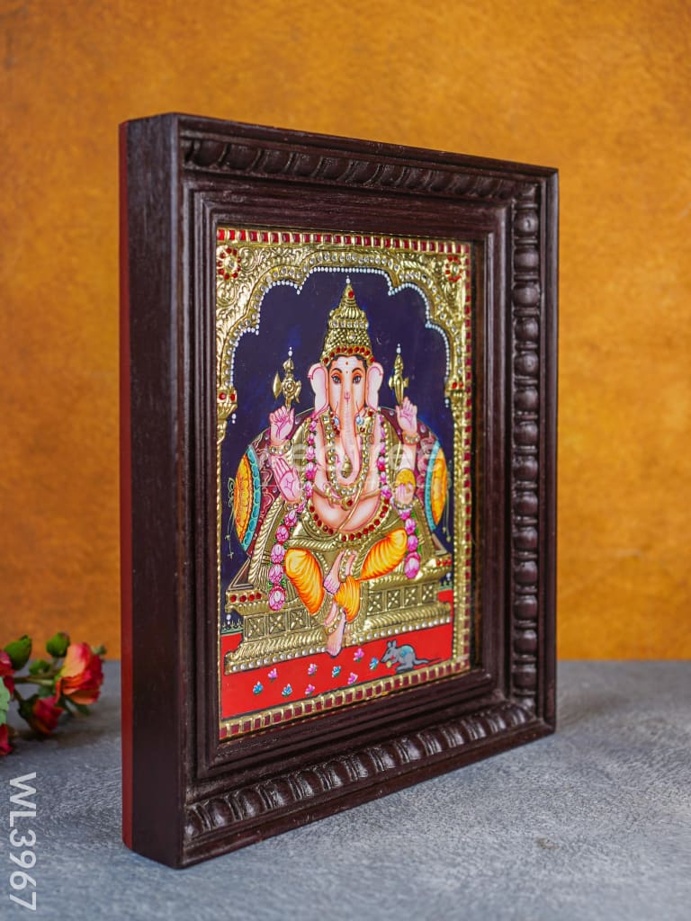 Tanjore Painting - Ganesha 12 X 10 Inch Semi Embossed Wl3967