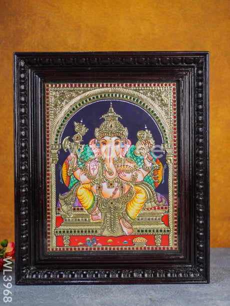 Tanjore Painting - Ganesha 15 X 12 Inch Flat [Gold Foil] Wl3968