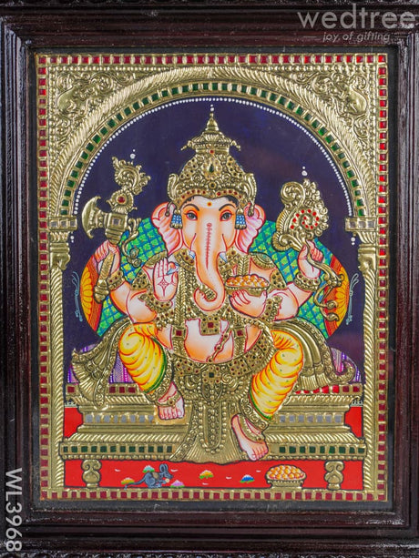 Tanjore Painting - Ganesha 15 X 12 Inch Flat [Gold Foil] Wl3968