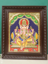 Tanjore Painting - Ganesha 15 X 12 Inch Flat [Gold Foil] Wl4079