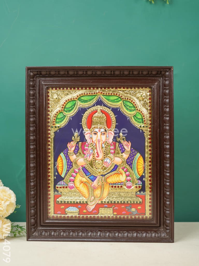 Tanjore Painting - Ganesha 15 X 12 Inch Flat [Gold Foil] Wl4079