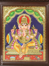 Tanjore Painting - Ganesha 15 X 12 Inch Flat [Gold Foil] Wl4079