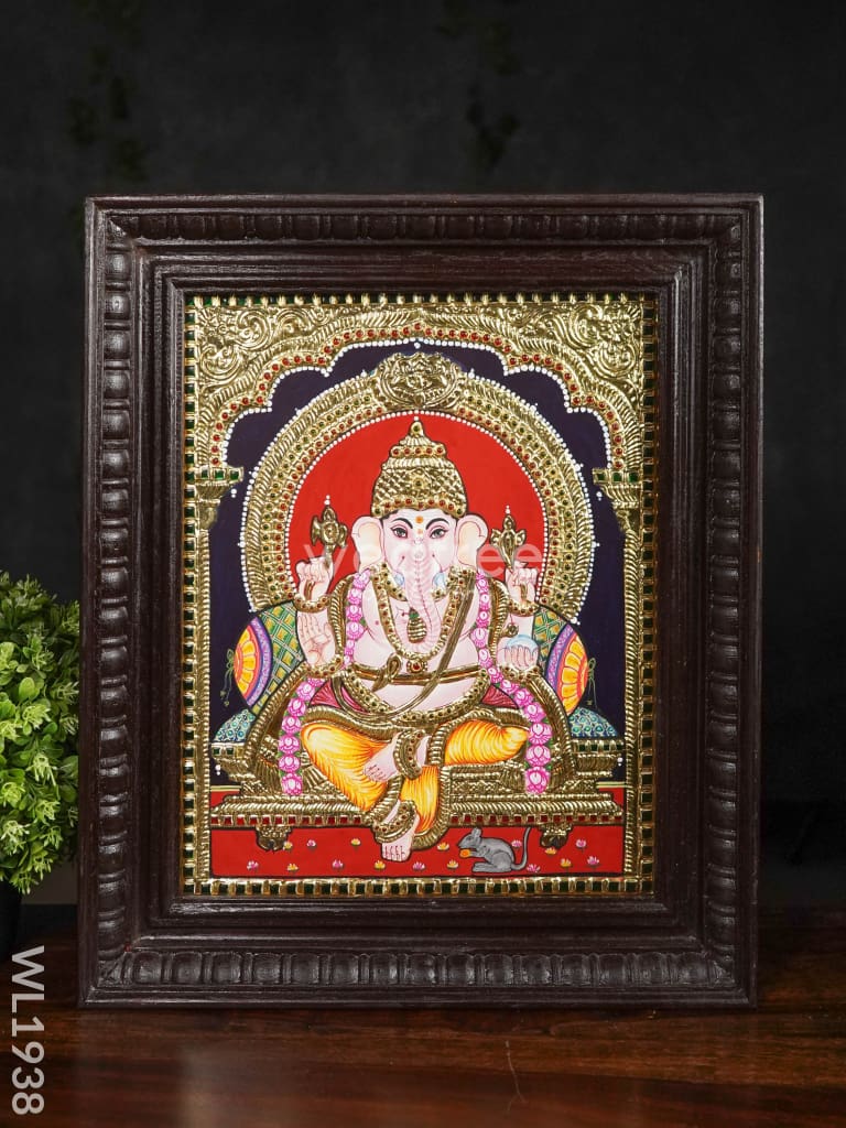 Tanjore Painting Ganesha - Flat (Gold Foil) 15X12 Wl1938