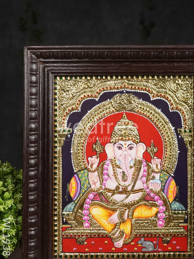 Tanjore Painting Ganesha - Flat (Gold Foil) 15X12 Wl1938