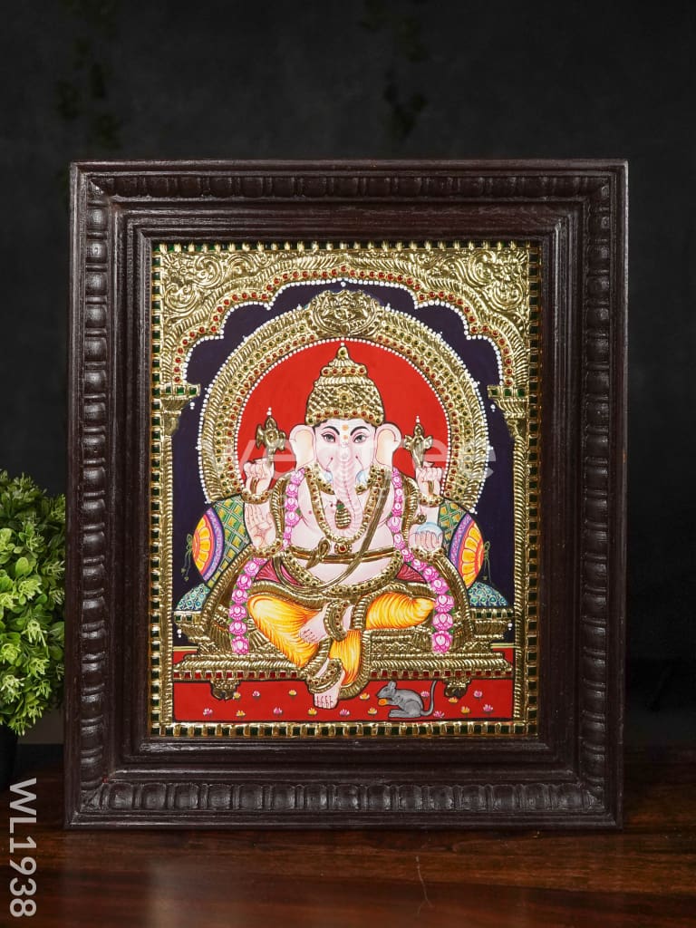 Tanjore Painting Ganesha - Flat (Gold Foil) 15X12 Wl1938