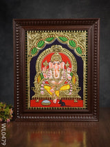 Tanjore Painting Ganesha In Sinhasan - Flat (Gold Foil) 12X10 Inch Wl0479