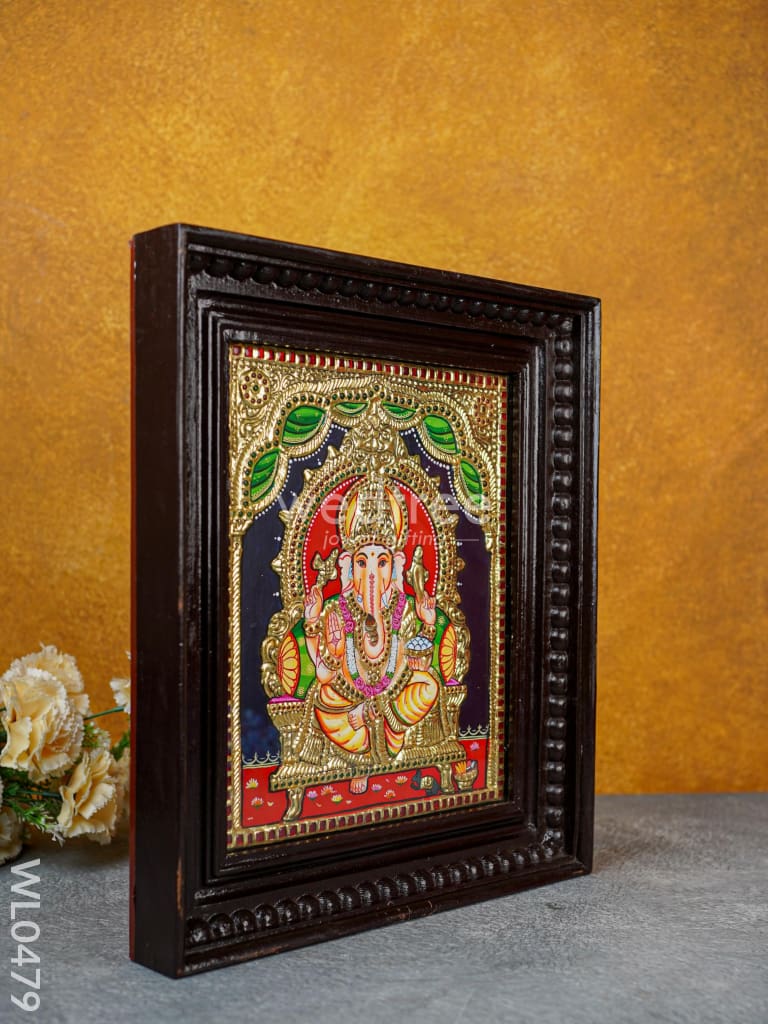 Tanjore Painting Ganesha In Sinhasan - Flat (Gold Foil) 12X10 Inch Wl0479