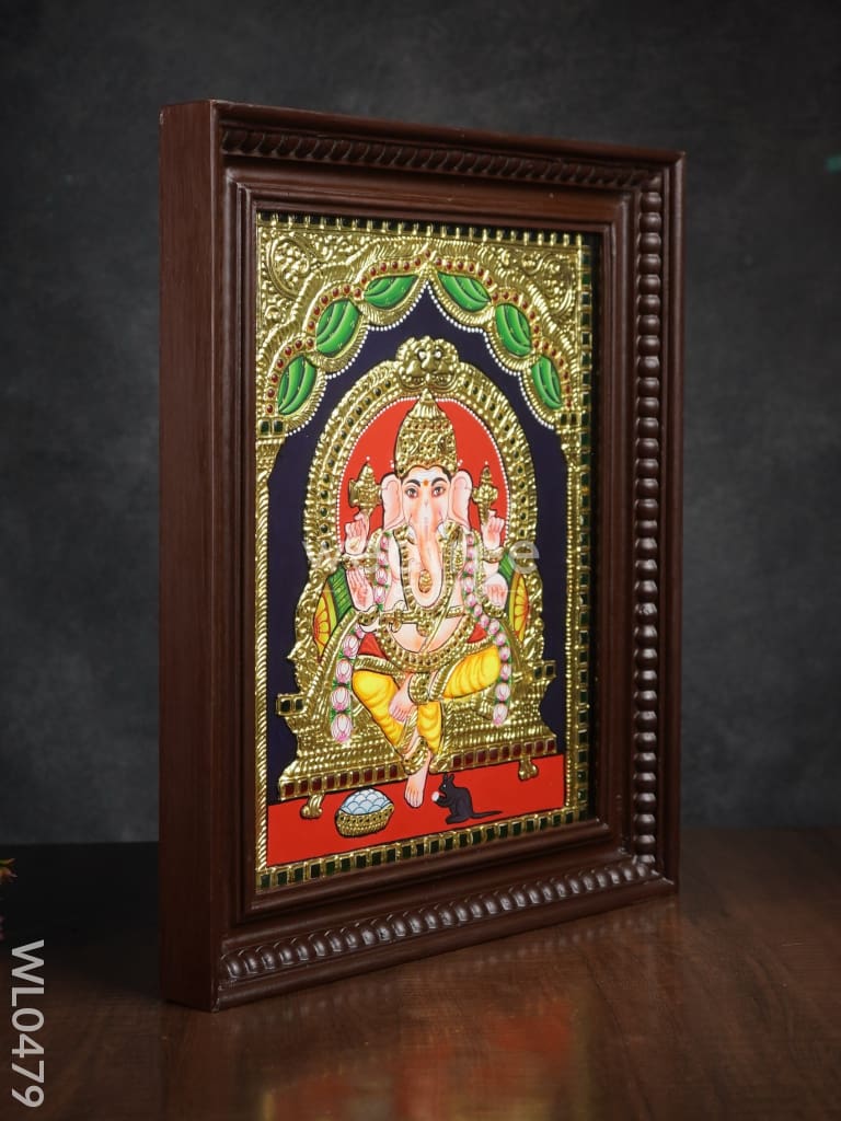 Tanjore Painting Ganesha In Sinhasan - Flat (Gold Foil) 12X10 Inch Wl0479