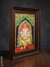 Tanjore Painting Ganesha In Sinhasan - Flat (Gold Foil) 12X10 Inch Wl0479