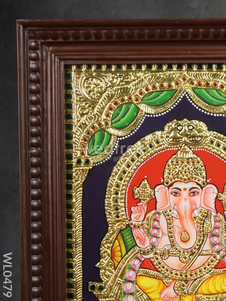 Tanjore Painting Ganesha In Sinhasan - Flat (Gold Foil) 12X10 Inch Wl0479