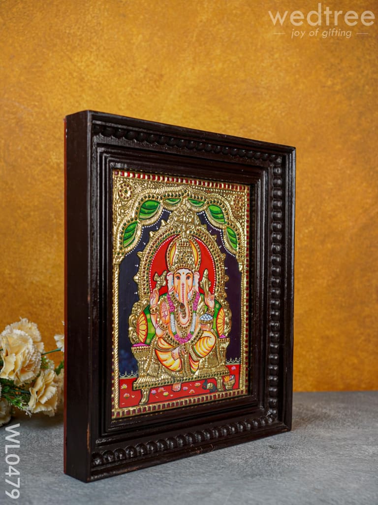 Tanjore Painting Ganesha In Sinhasan - Flat (Gold Foil) 12X10 Inch Wl0479