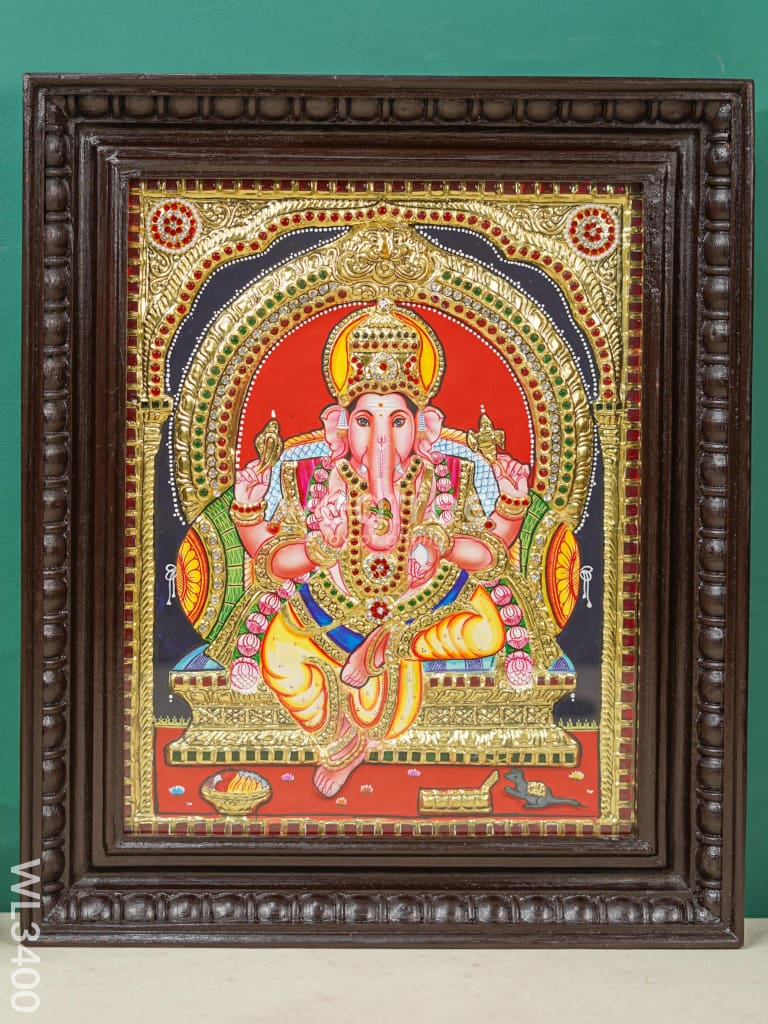 Tanjore Painting Ganesha (Semi Embossed) - 15X12 Inch Wl3400