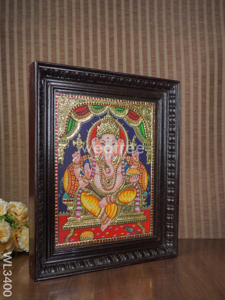 Tanjore Painting Embossed Ganesha - 15 X 12 Inch Wl3400