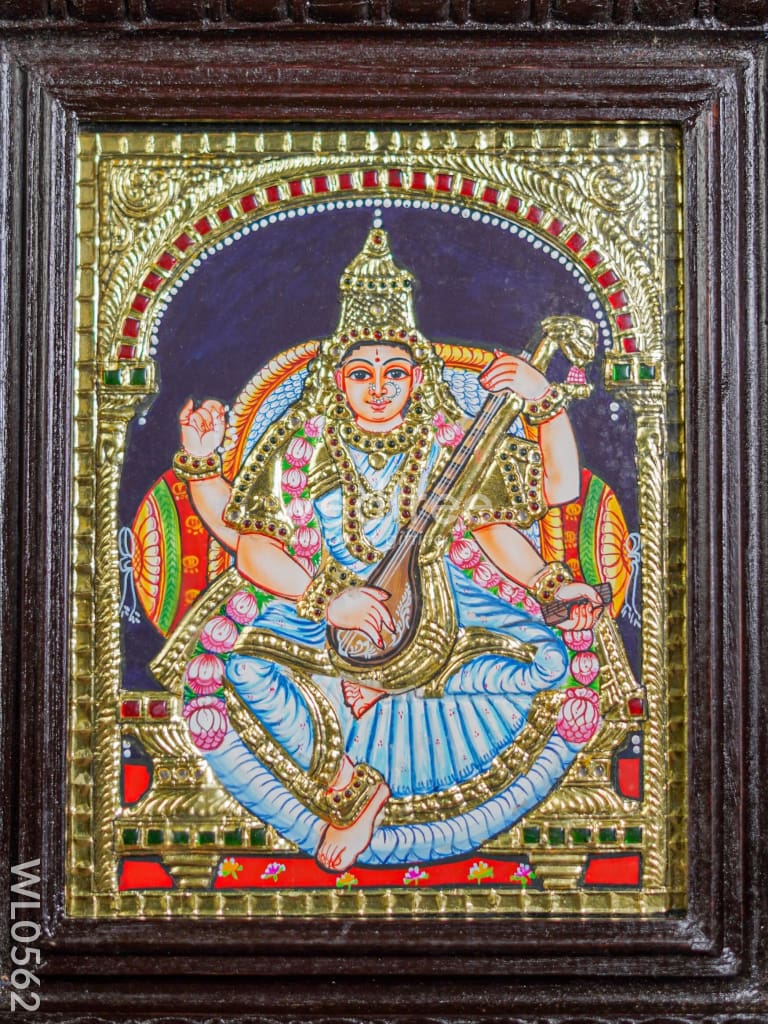 Tanjore Painting Goddess Saraswathi - Flat (Gold Foil) 10X8 Inch Wl0562 Painting