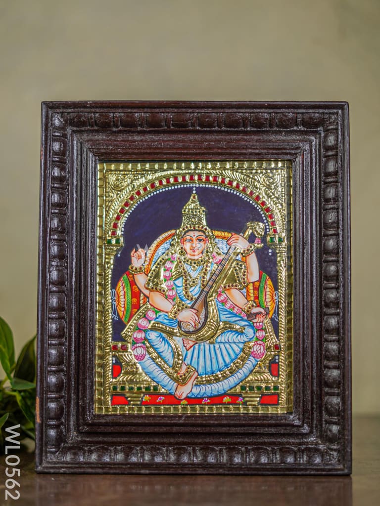 Tanjore Painting Goddess Saraswathi - Flat (Gold Foil) 10X8 Inch Wl0562 Painting