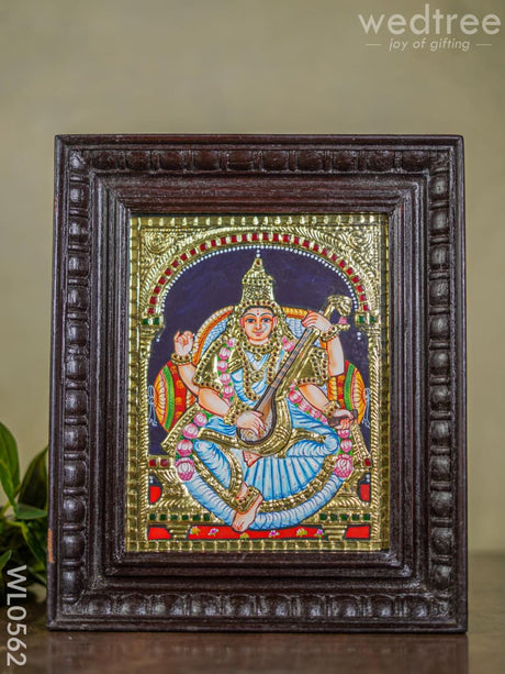 Tanjore Painting Goddess Saraswathi - Flat (Gold Foil) 10X8 Inch Wl0562 Painting