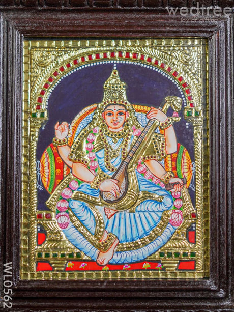 Tanjore Painting Goddess Saraswathi - Flat (Gold Foil) 10X8 Inch Wl0562 Painting