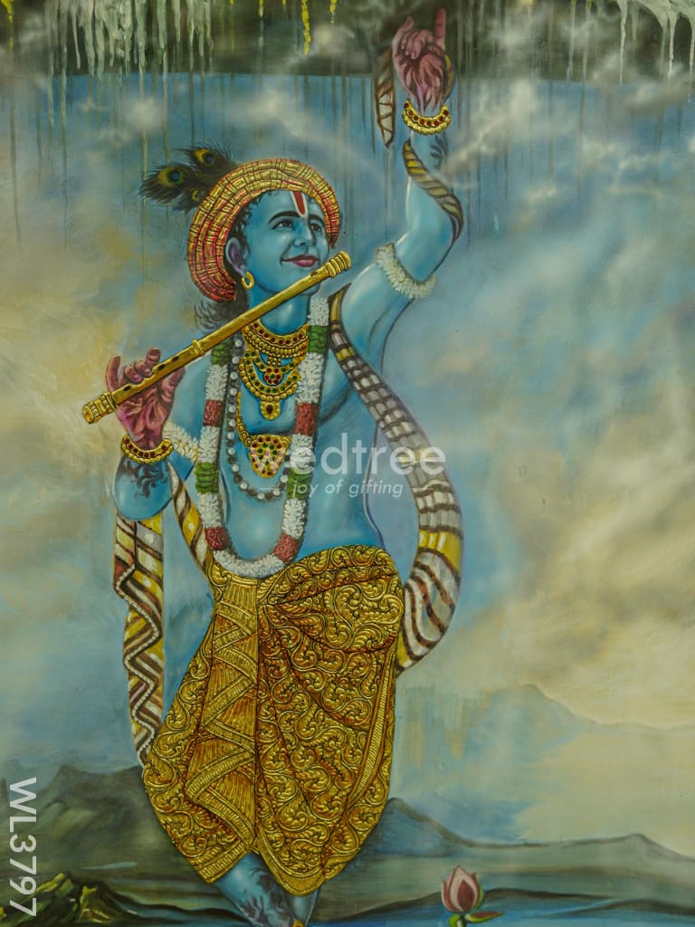 Tanjore Painting Govardhan Giri Krishna - 4X3Ft Wl3797