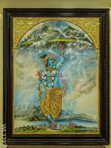 Tanjore Painting Govardhan Giri Krishna - 4X3Ft Wl3797