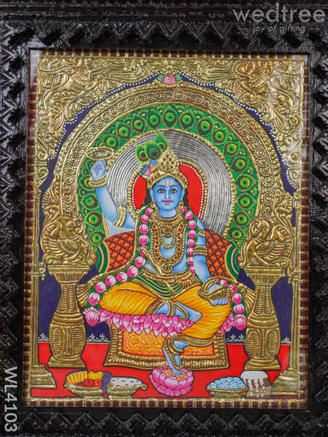 Tanjore Painting - Krishna 15 X 12 Inch Flat [Gold Foil] Wl4103