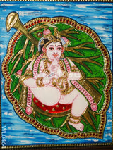 Tanjore Painting Krishna On Banyan Leaf - 15X12 Inches Wl0464