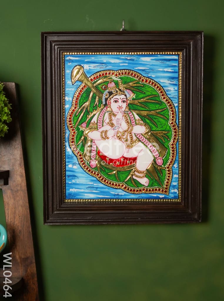 Tanjore Painting Krishna On Banyan Leaf - 15X12 Inches Wl0464