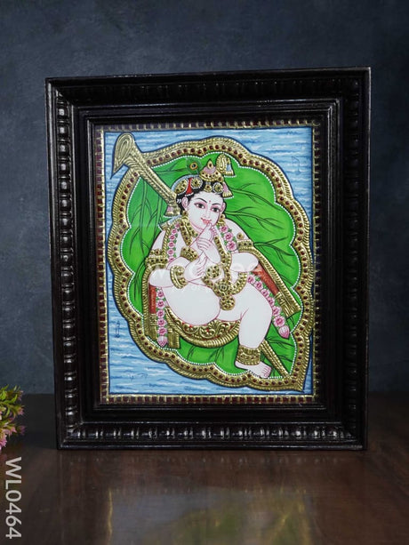 Tanjore Painting Krishna On Banyan Leaf - 15X12 Inches Wl0464