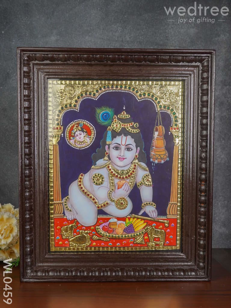 Tanjore Painting Butter Krishna- 15X12 Inches - Wl0459