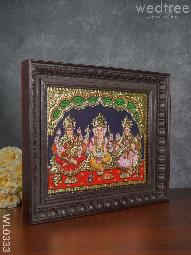 Tanjore Painting Lakshmi Ganesha Saraswathi 12X10 Inch - Wl0333 Painting