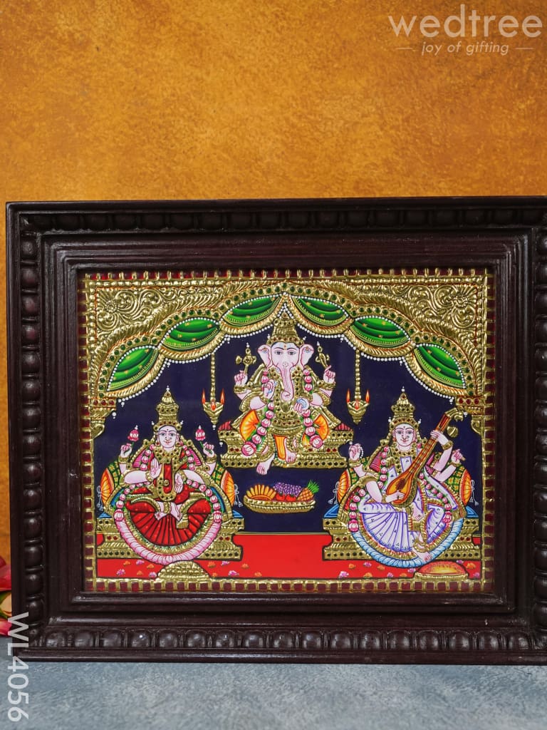 Tanjore Painting - Lakshmi-Ganesha-Saraswathi 15 X 12 Inch Flat [Gold Foil] Wl4056