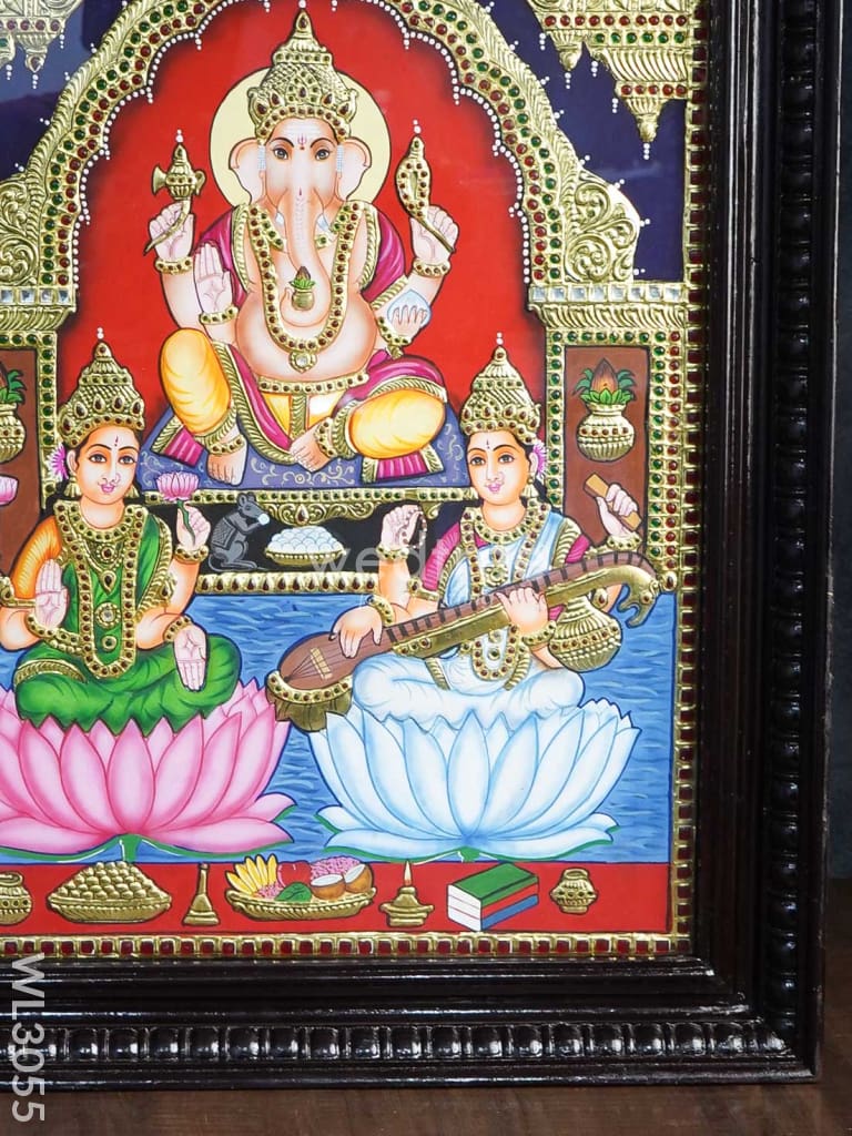 Tanjore Painting Lakshmi Ganesha Saraswathi - 24 X 18 Inch Wl3055