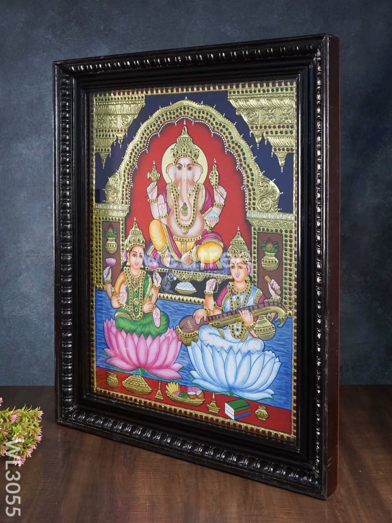 Tanjore Painting Lakshmi Ganesha Saraswathi - 24 X 18 Inch Wl3055