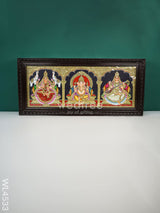 Tanjore Painting - Lakshmi Ganesha Saraswathi Flat (Gold Foil) 30 X 12 Inch Wl4533