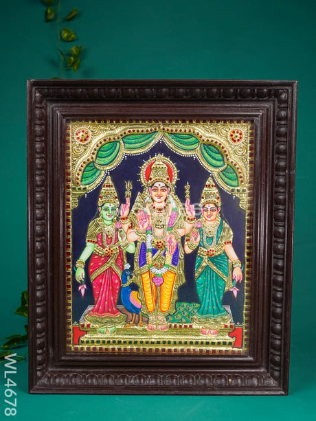 Tanjore Painting - Murugan Valli Deivanai 15 X 12 Inch Semi Embossed Wl4678