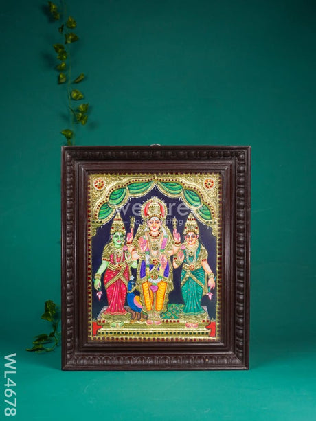 Tanjore Painting - Murugan Valli Deivanai 15 X 12 Inch Semi Embossed Wl4678