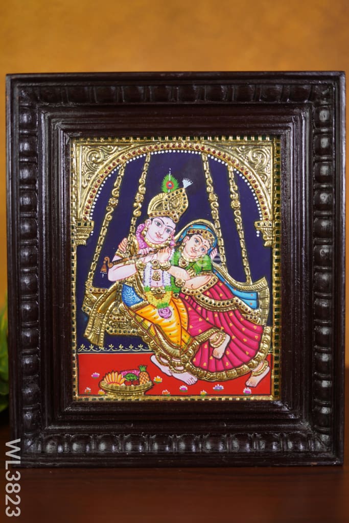 Tanjore Painting - Jhoola Radha Krishna Semi Embossed 10 X 8 Inch Wl3823