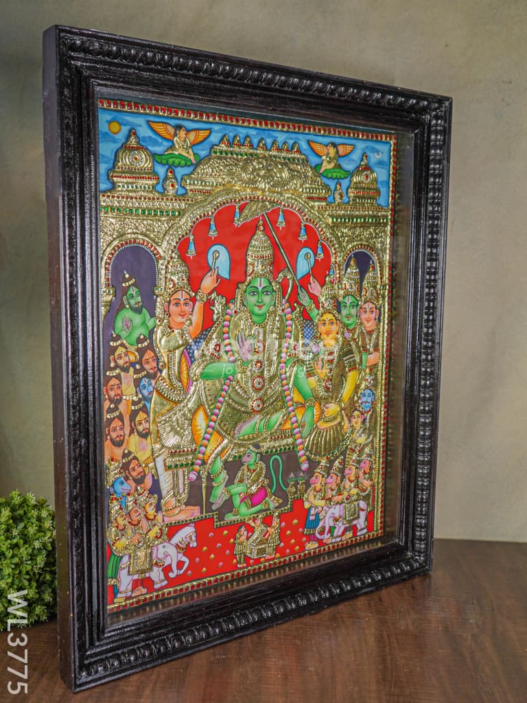 Tanjore Painting Semi Embossed - Ramar Pattabishekam 30X24 Inch Wl3775