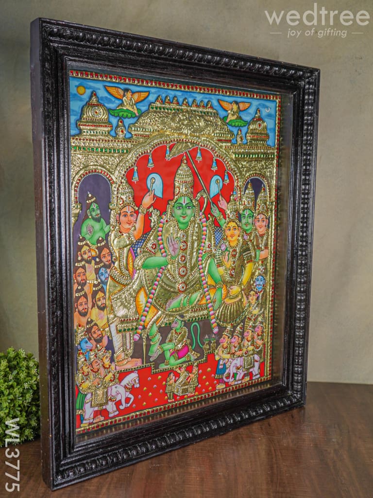 Tanjore Painting Semi Embossed - Ramar Pattabishekam 30X24 Inch Wl3775