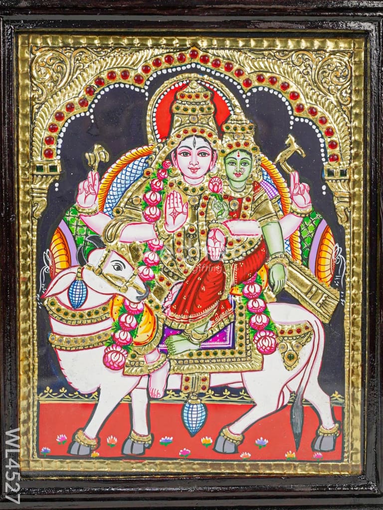 Tanjore Painting - Rishaba Vaghana Flat (Gold Foil) 10 X 8 Inch Wl4527