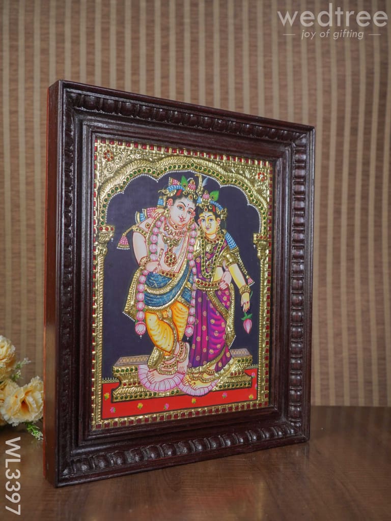 Tanjore Painting Embossed Rukmani Krishna - 15 X 12 Inch Wl3397