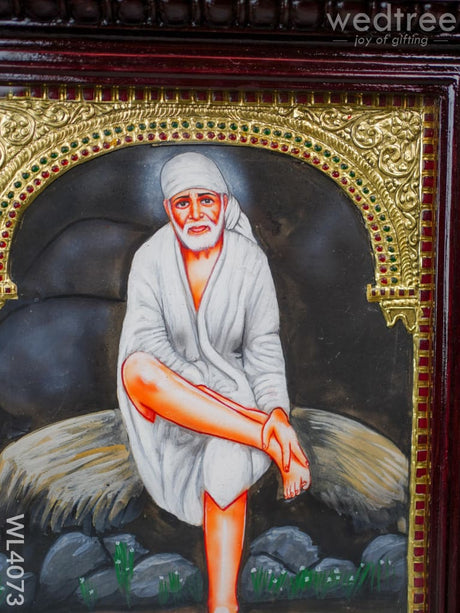 Tanjore Painting - Sai Baba 15 X 12 Inch Flat [Gold Foil] Wl4073