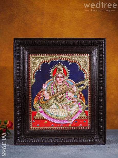 Tanjore Painting - Saraswathi 12 X 10 Inch Flat [Gold Foil] Wl3965