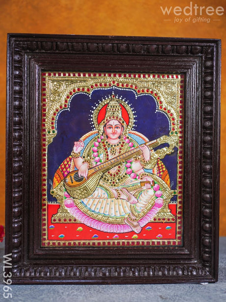 Tanjore Painting - Saraswathi 12 X 10 Inch Flat [Gold Foil] Wl3965