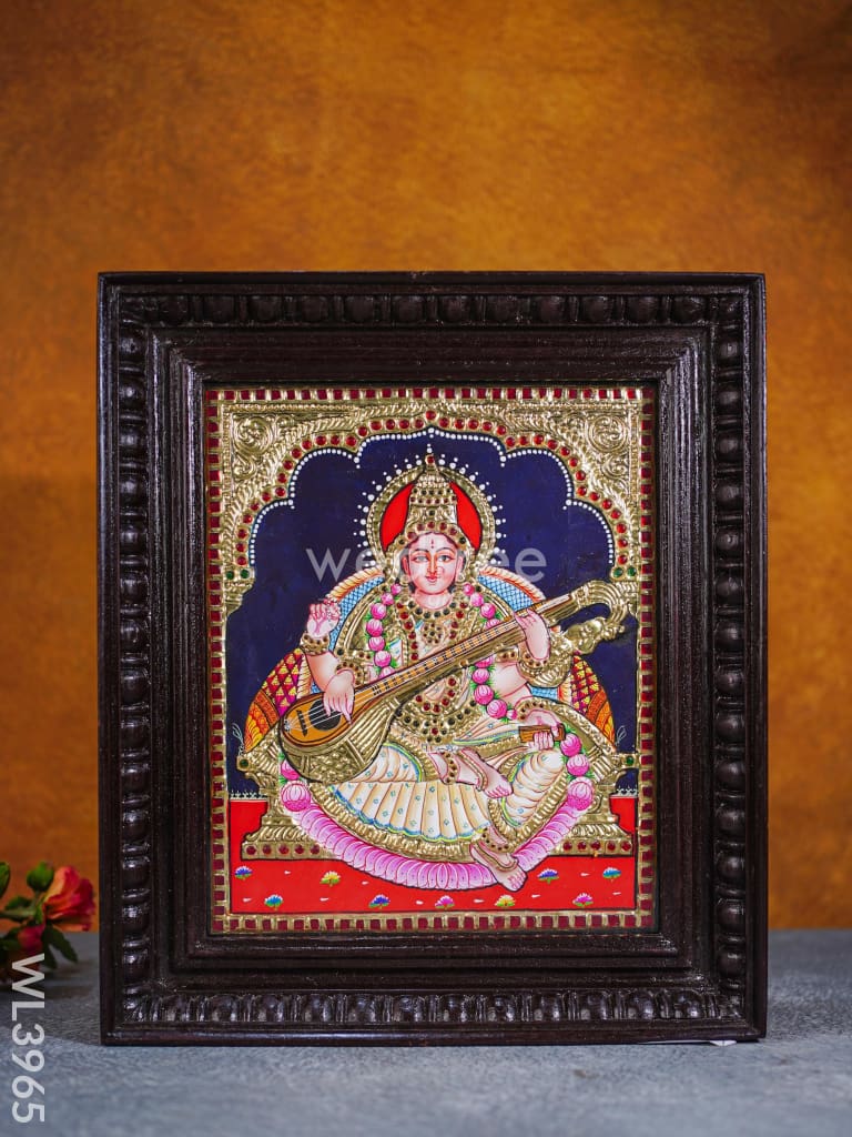 Tanjore Painting - Saraswathi 12 X 10 Inch Flat [Gold Foil] Wl3965