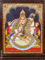 Tanjore Painting - Saraswathi 12 X 10 Inch Semi Embossed Wl4701