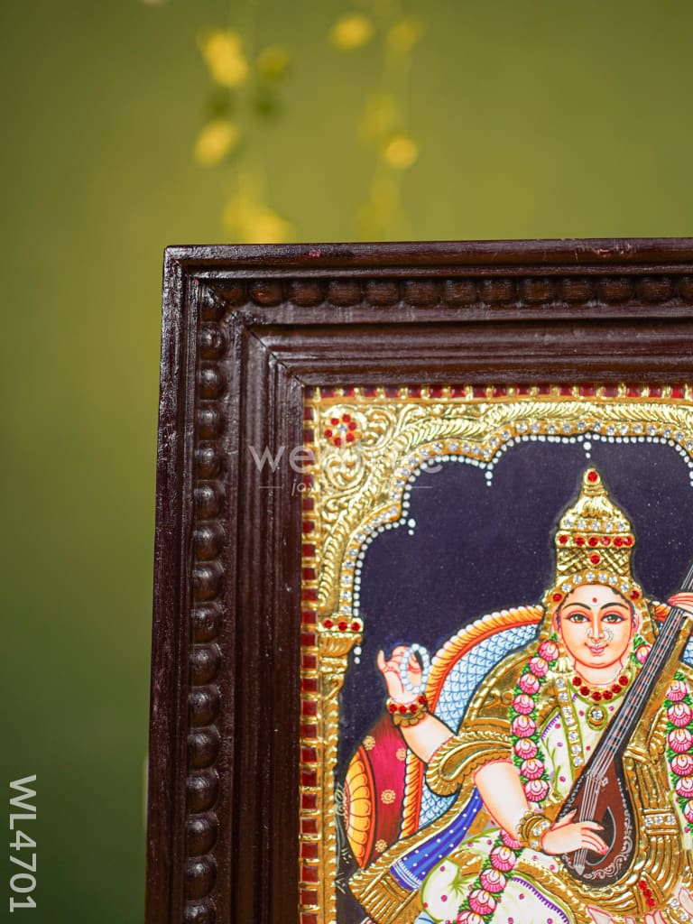 Tanjore Painting - Saraswathi 12 X 10 Inch Semi Embossed Wl4701